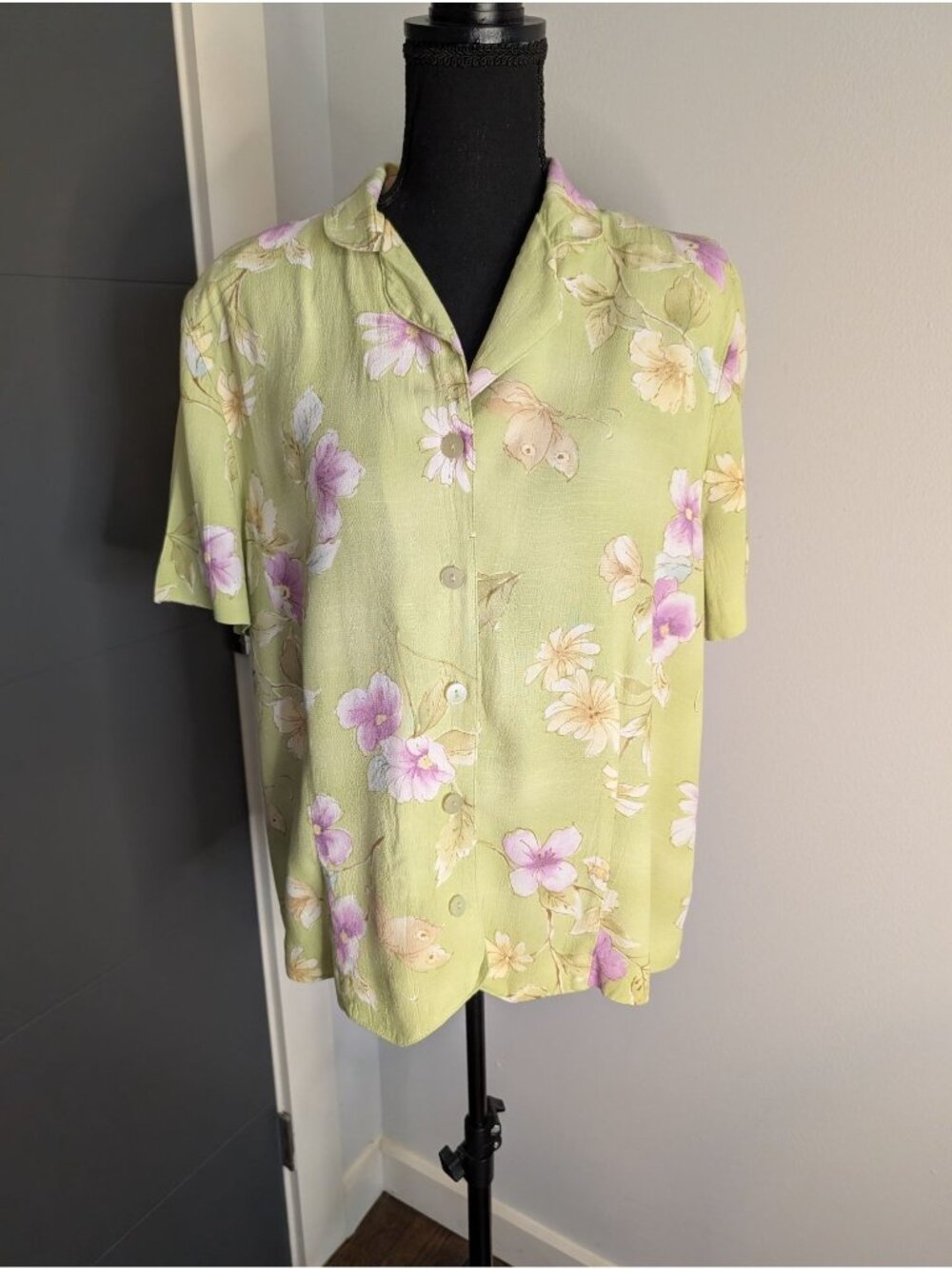 Alfred Dunner Womens Floral & Butterfly Button-Down Blouse Green & Purple: 16